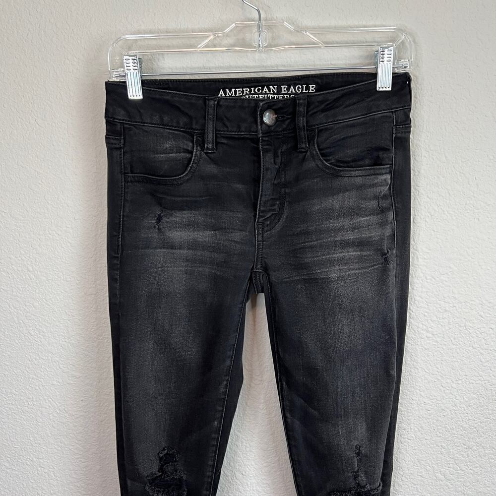 American Eagle Jegging Women's 2 Reg Black Skinny Low Rise AEO Denim X Stretch - Picture 2 of 7